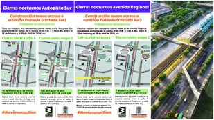 DESDE ESTE JUEVES 15 DE FEBRERO AL 20 DE ABRIL, HABRÁ CIERRES NOCTURNOS EN LA AUTOPISTA SUR Y AVENIDA REGIONAL POR TRABAJOS DE LA AMPLIACIÓN DE LA ESTACIÓN POBLADO