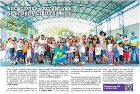 Separata Metro de la 80: Vacaciones recreativas, diversión y Cultura Metro